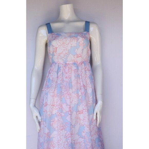 Paul & Joe Sister Womens Size 42 Blue Pink Floral Stripe Dress Pockets Tank Midi - Picture 2 of 8
